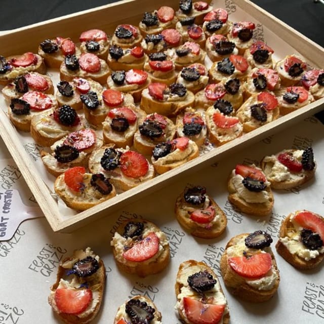 Hot Honey Goat Dip Crostinis.
